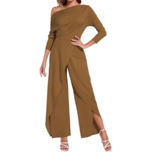 Women’s One Shoulder Long Sleeves Wide Leg Club Wear Party Jumpsuit